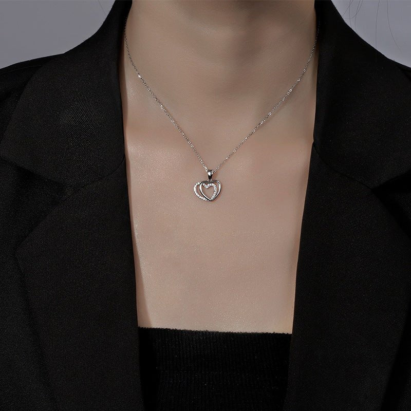 Elegant 925 Sterling Silver Double Heart Necklace for Women