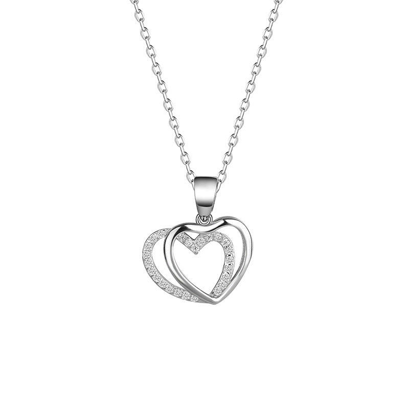 Elegant 925 Sterling Silver Double Heart Necklace for Women