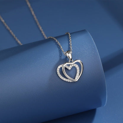 Elegant 925 Sterling Silver Double Heart Necklace for Women