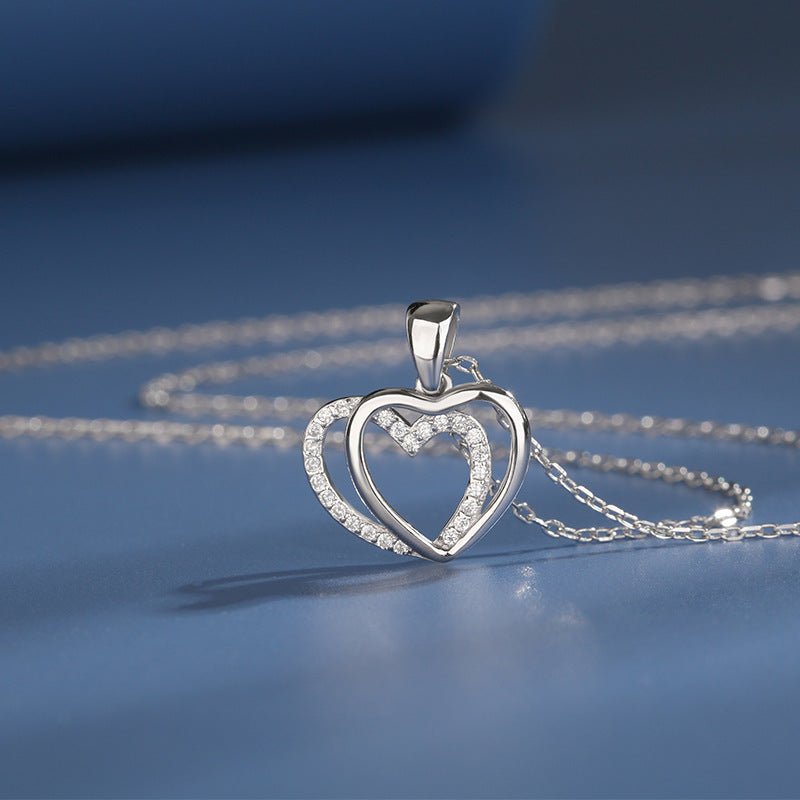 Elegant 925 Sterling Silver Double Heart Necklace for Women