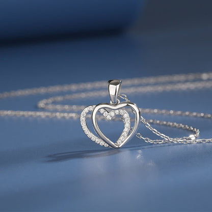 Elegant 925 Sterling Silver Double Heart Necklace for Women