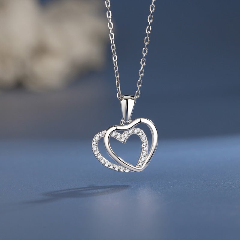 Elegant 925 Sterling Silver Double Heart Necklace for Women