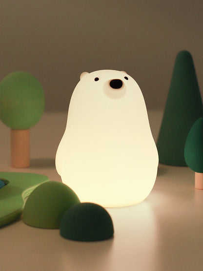 Cute White Bear Silicone Pat Light: Soft LED Sleep Night Light for Kids