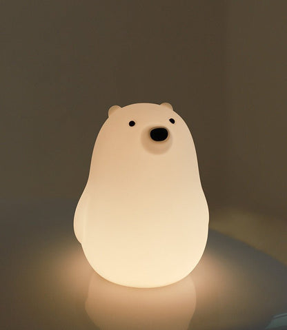 Cute White Bear Silicone Pat Light: Soft LED Sleep Night Light for Kids