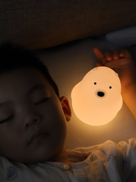 Cute White Bear Silicone Pat Light: Soft LED Sleep Night Light for Kids