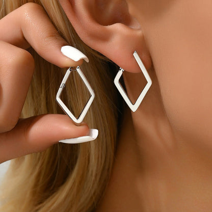 Elegant Geometric Quadrilateral Design Drop Earrings for Women, Inlaid Zircon