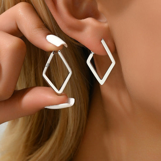 Elegant Geometric Quadrilateral Design Drop Earrings for Women, Inlaid Zircon
