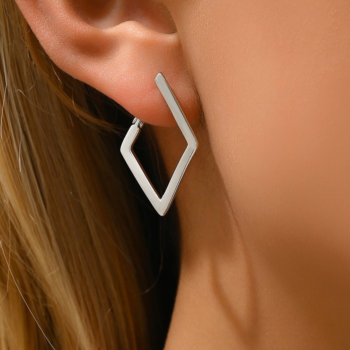 Elegant Geometric Quadrilateral Design Drop Earrings for Women, Inlaid Zircon