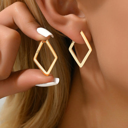 Elegant Geometric Quadrilateral Design Drop Earrings for Women, Inlaid Zircon
