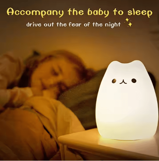 Soft Squishy Cat Light: 8-Color Changing LED Night Lamp for Kids